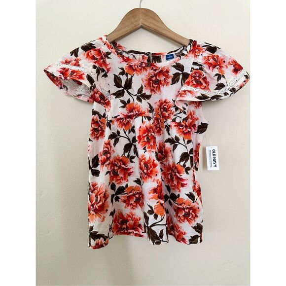 Old Navy Girls Pink and White Floral Flutter Sleeve Top Size XL 14/16 - Picture 1 of 3